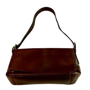 Rolfs Genuine Leather Brown Purse Handbag Adjustable Strap Silver Accent Bag
